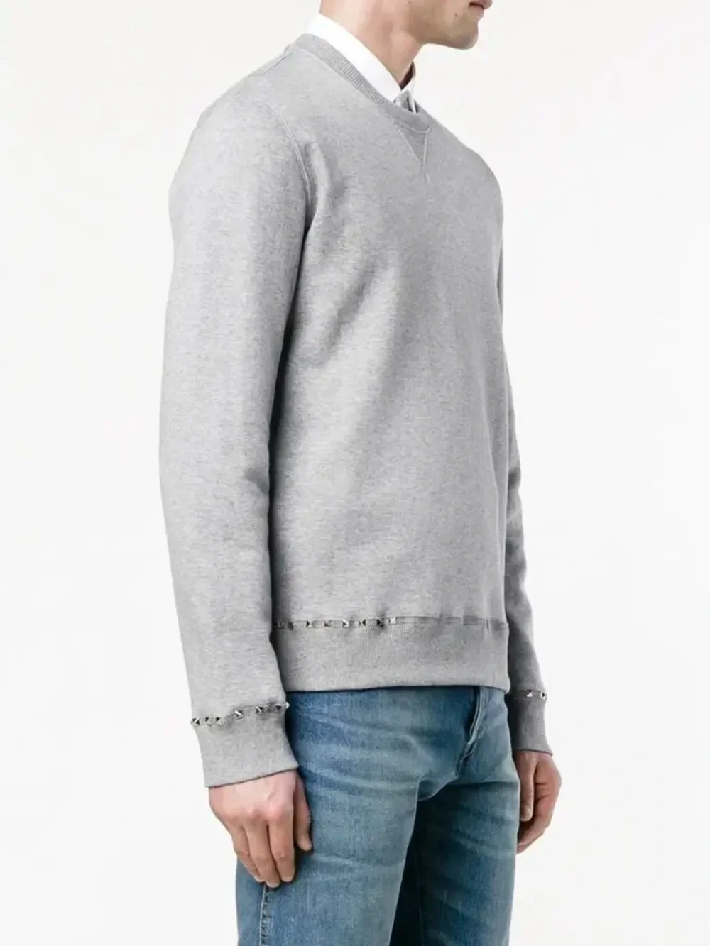 Valentino Men's Grey Rockstud Crewneck Sweatshirt
